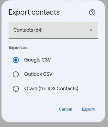 Google Contact export