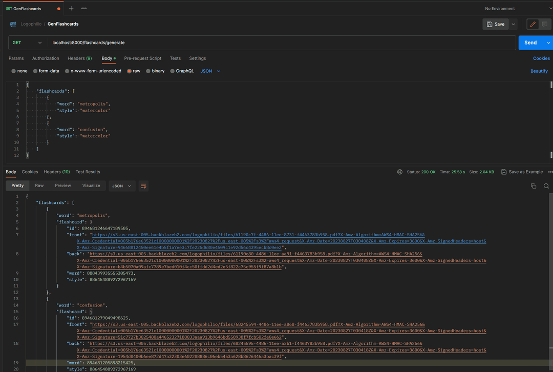 Example API request