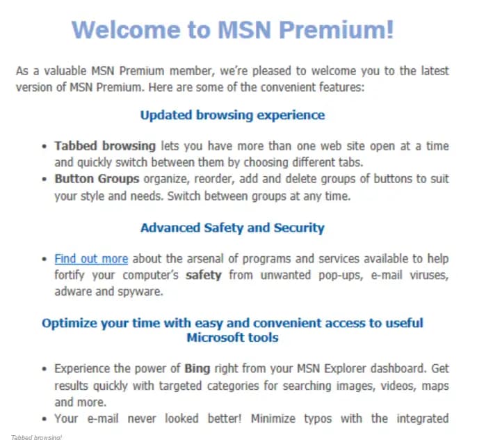 Welcome screen